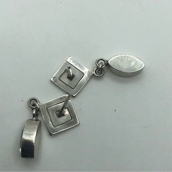 Vtg Sterling Silver Geometric Square Spiral Marquis Cz Dangle Stud Earrings 1.1” - Picture 8 of 9